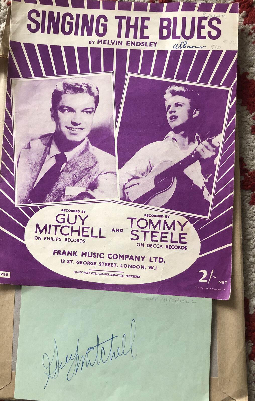 GUY MITCHELL - Autograph & sheet music singing the blues? 50’s Rockabilly