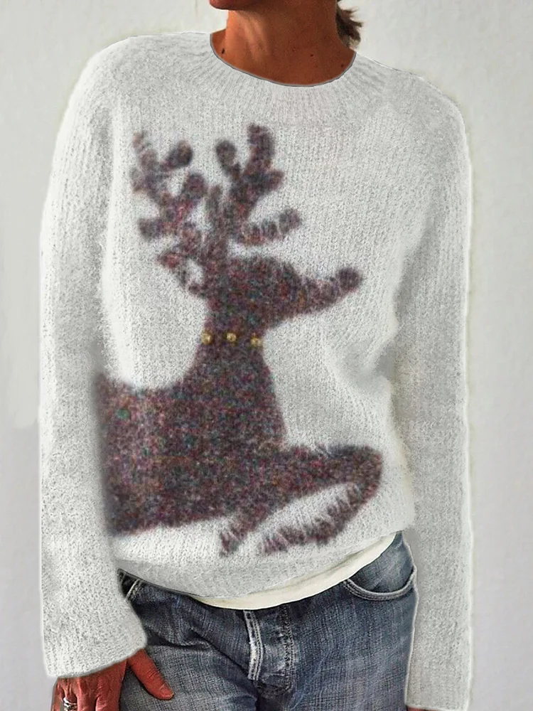 VChics Christmas Reindeer Fuzzy Cozy Knit Sweater