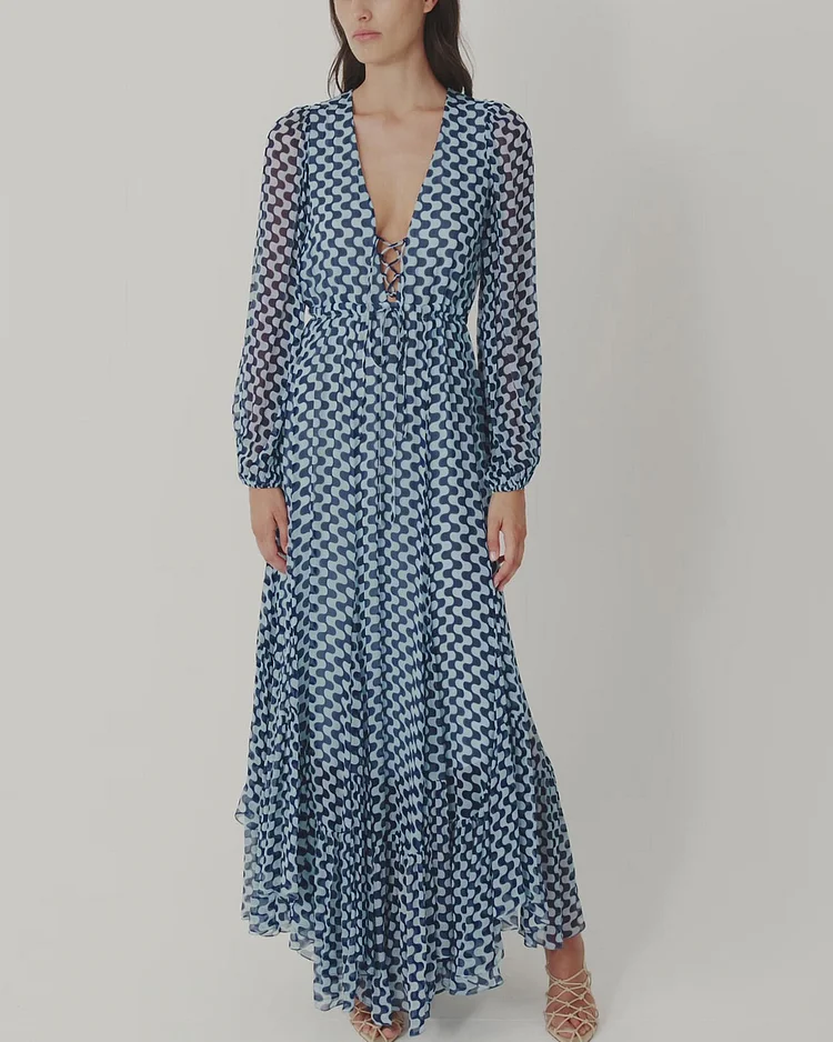 Lace Front Drawstring Maxi Dress 