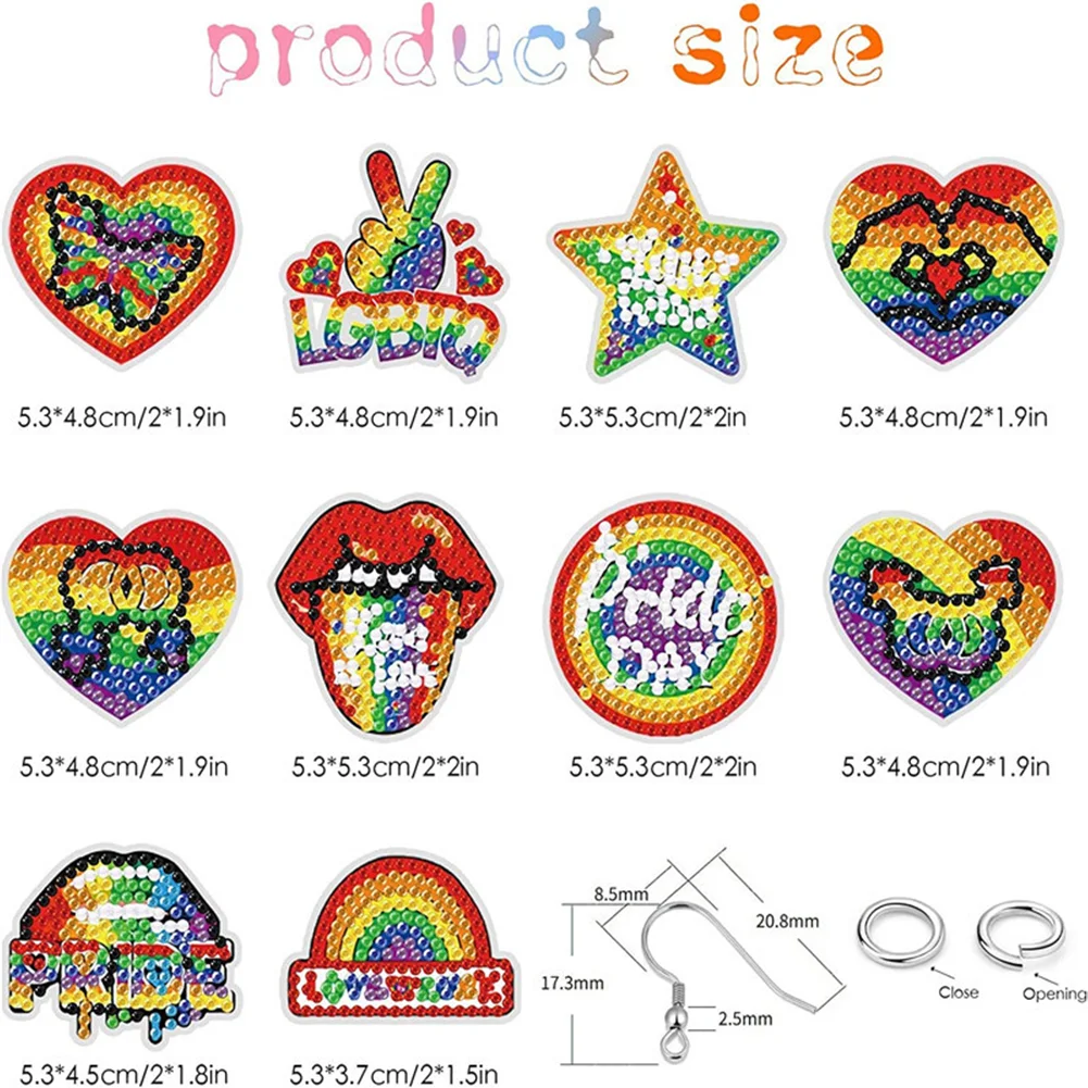 10 Pairs Rainbow Double Sided Diamond Painting Earrings for Women Girl Jewelry Crafting