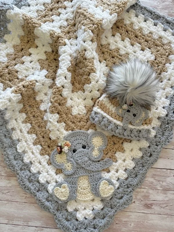 Lulusnow Handmade Khaki Baby Elephant Crochet Animal Baby Blanket Gifts For Baby 