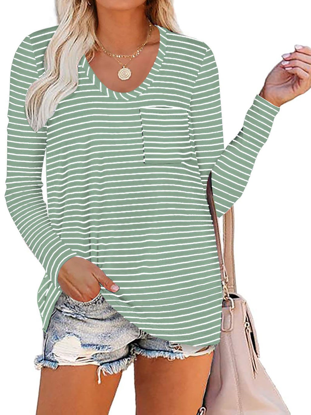 Women Half Sleeve V-neck Solid Color Dress