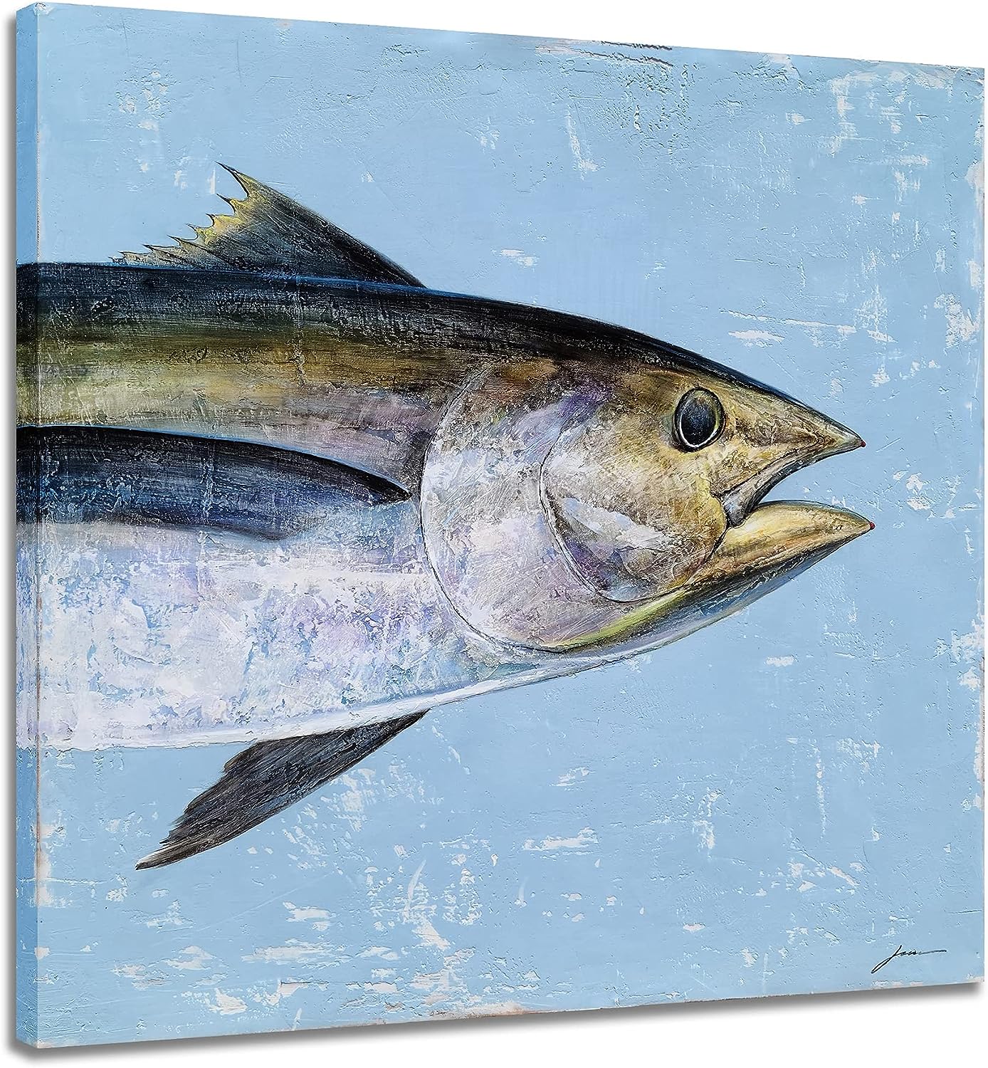 YHSKY ARTS Tropical Fish Canvas Wall Art with Textured - Modern Coastal Paintings - Contemporary Sea Life Pictures for Living Room Bedroom Bathroom Decor Tropical Fish