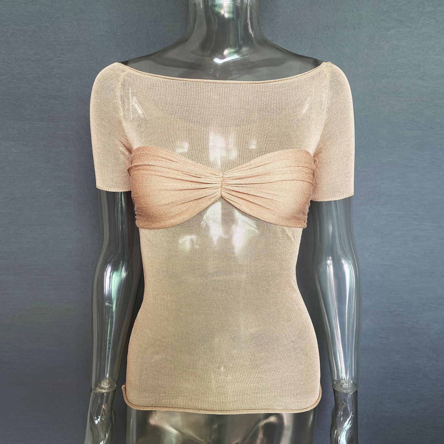 Ootddress Short Sleeve Mesh Top Shirt For Women Off-Shoulder See-Through Knit Sexy Pullover Summer Sheer New 2025 Ladies T-shirt