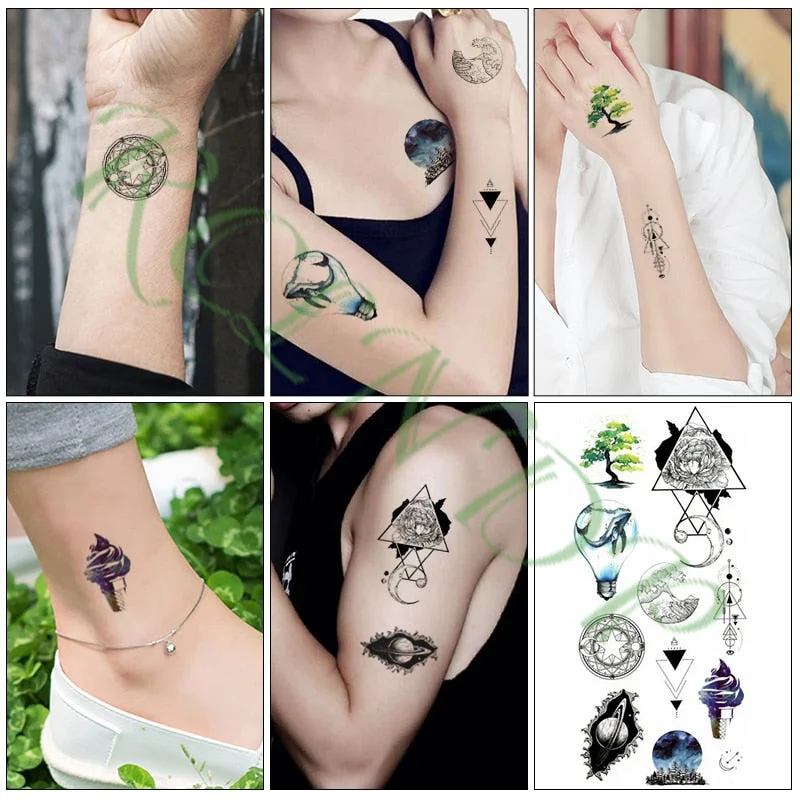 Waterproof Temporary Tattoo Sticker Cute Love Bird Leaf Crow Arabic Script Fake Tatto Flash Hand Arm Art Tatoo for Women Men
