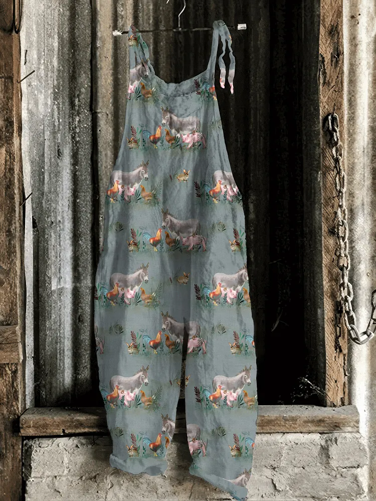 Farm Animal Print Casual Jumpsuit