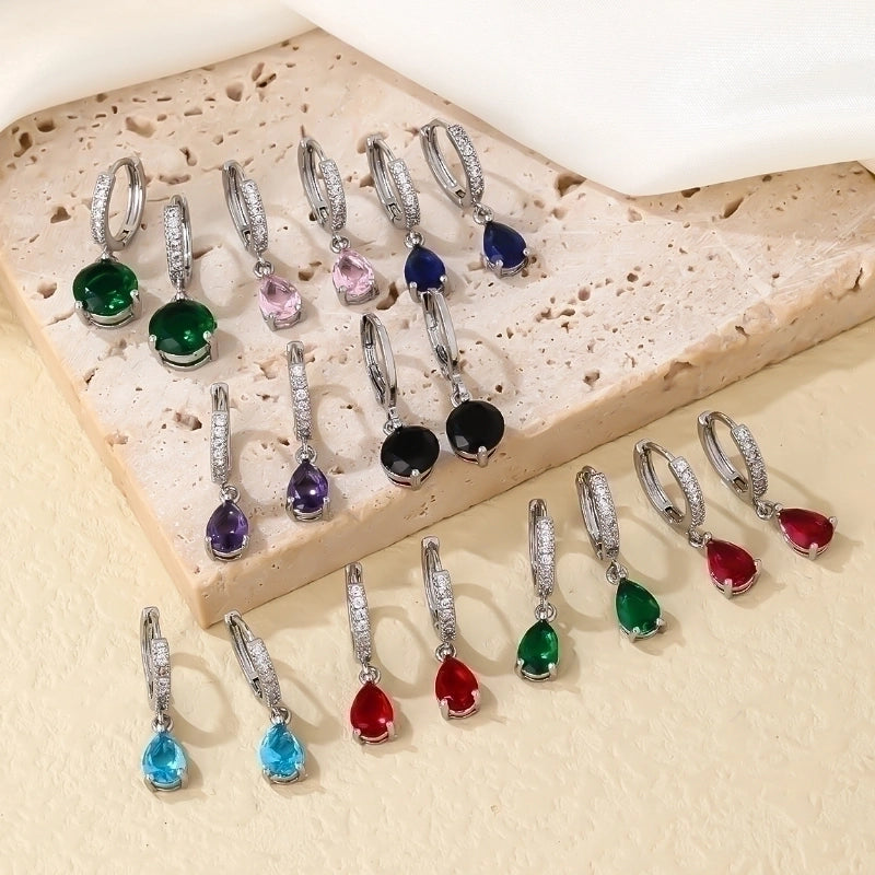 1 Pair Casual Basic Sweet Round Water Droplets Plating Inlay 304 Stainless Steel Zircon Rhodium Plated Drop Earrings