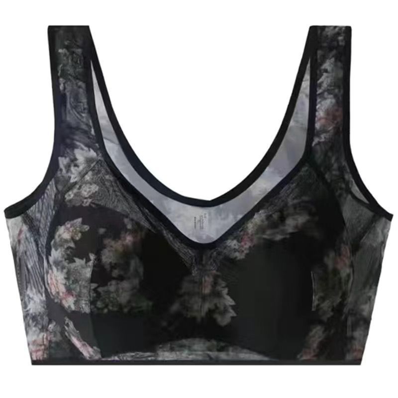 Lovingerie - Middle-aged Printed Bra Large Size Thin Style Wireless Vest-style Bra Prevent Sagging  Seamless 