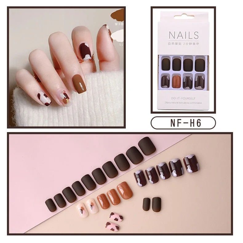 Fashion 24pc/set French Styel Press On False Nail Tips 10 Sizes Fake Nails Full Cover Nail Tips With Nail Adhesive Tab Sticker-Nail Inspo