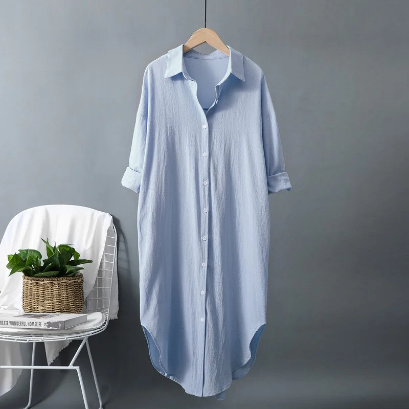 Woherb 2022 New Cotton and Linen Women's Long Shirts Dresses White Single Breasted Casual Loose Female Dresses Spring Summer