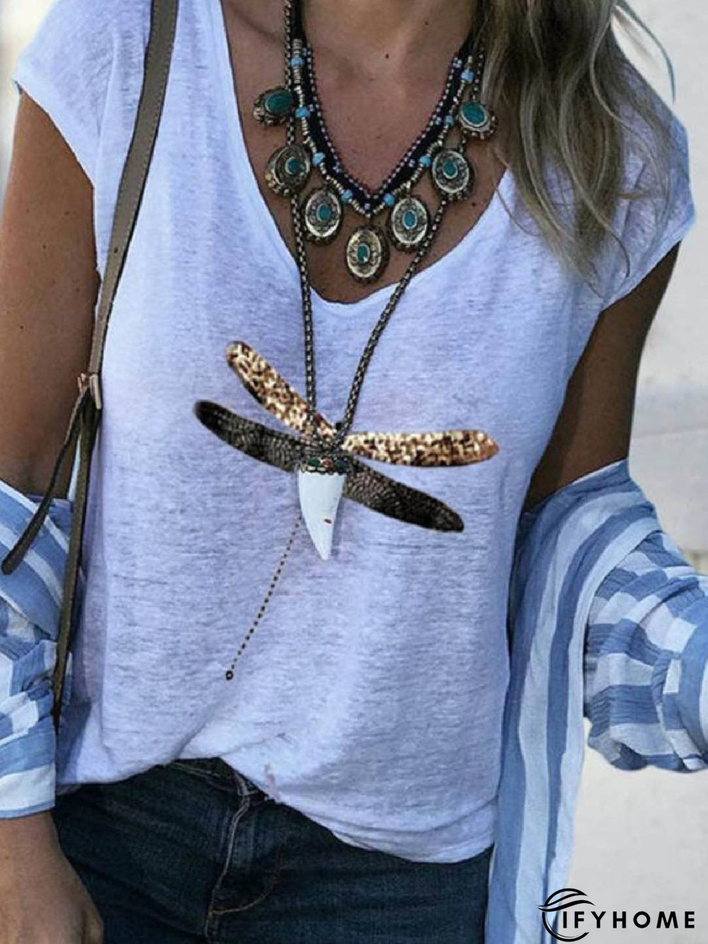 V Neck Casual Floral-Print Short Sleeve T-shirt | IFYHOME