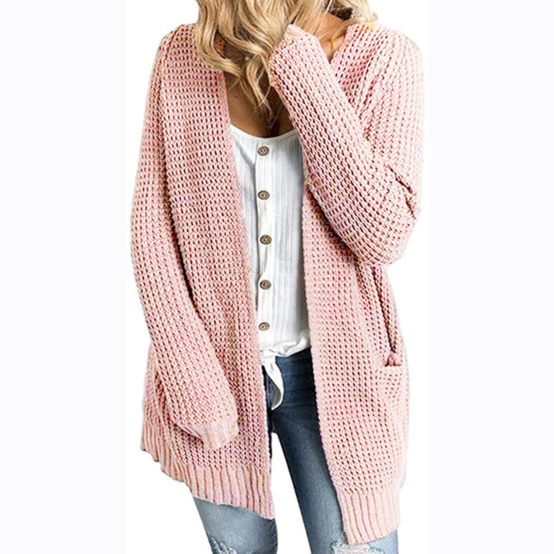 Women Open Front Chunky Knit Cardigan