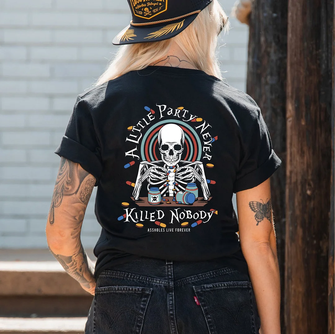 A LITTLE PARTY NEVER KILLED NOBODY Casual Black Print T-shirt
