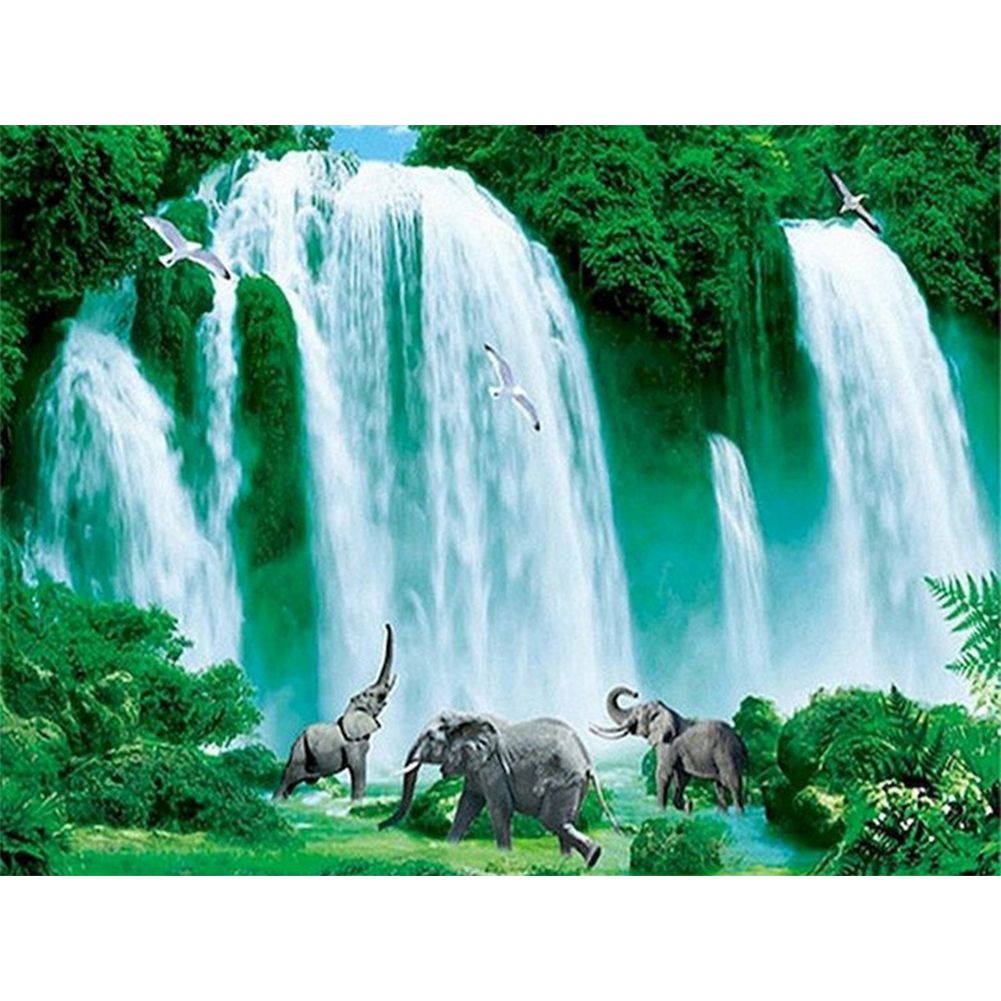 

Elephants Waterfall - Round Drill Diamond Painting - 40*30CM, 501 Original