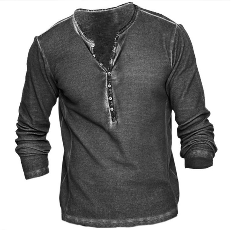Fashion Trend Open Placket Clean Color Long Sleeve T-shirt Fashion