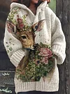 Women's Holiday Animal Printing Plus Size Leisure Hooded Cardigan Coat