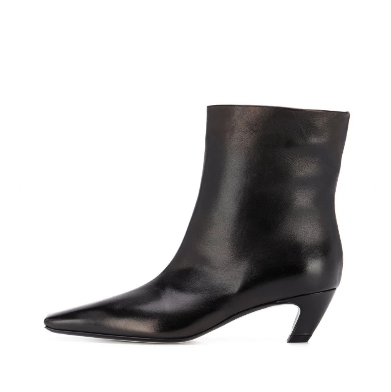 GOOSHOE Solid Color Knee Boots Pointed Toe Wide Barreled Low Heels