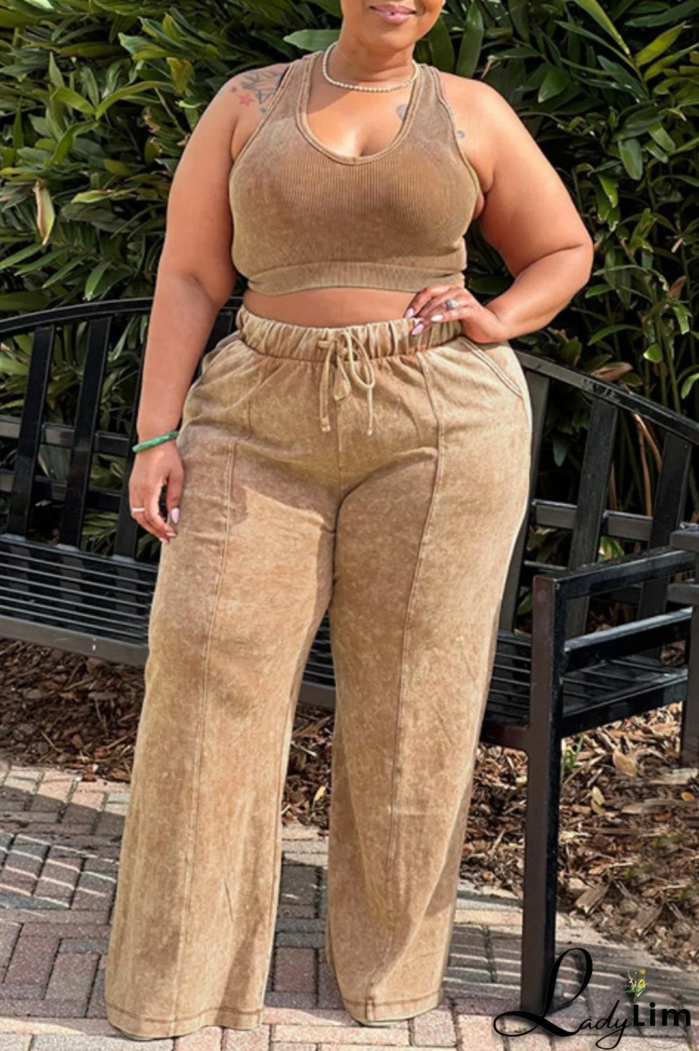 Black Gray Casual Solid Vests Pants O Neck Plus Size Two Pieces