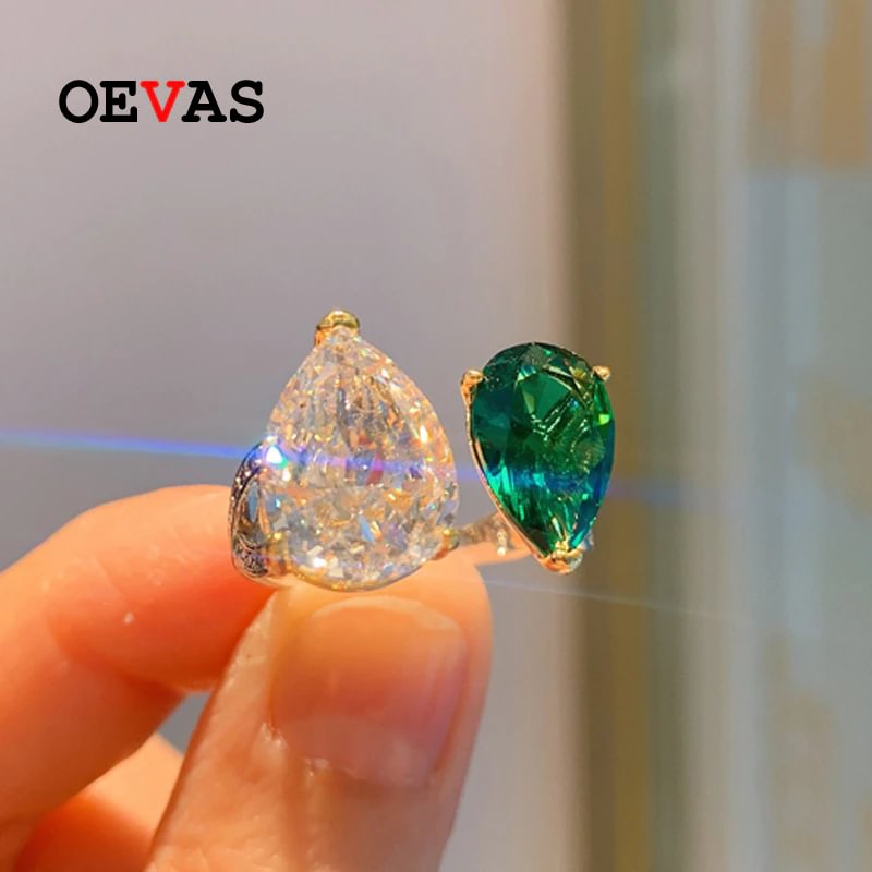 100% 925 Sterling Silver 8*12mm Emerald High Carbon Diamond Resizable Rings For Women Sparkling Wedding Party Fine Jewelry