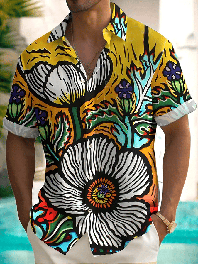 Men's Art Hawaiian Short Sleeve Pockets Shirt
