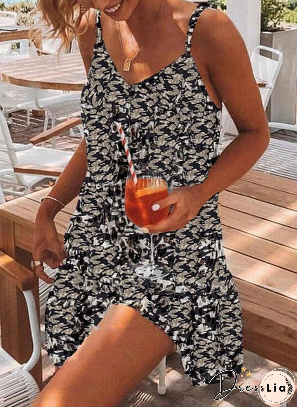 Women Fashion V-neck Leopard Print Sleeveless Dress Summer Casual Mini Tank Dress