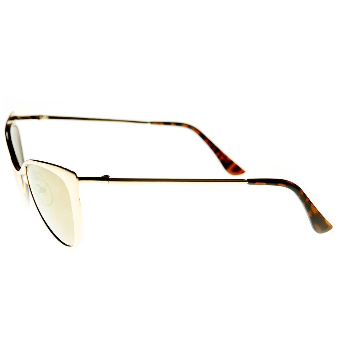 Womens Fashion Full Metal Color Mirrored Lens Cat Eye glasses