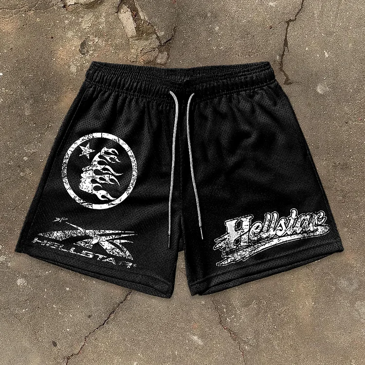 Vintage Hellstar Graphic Casual Street Mesh Shorts