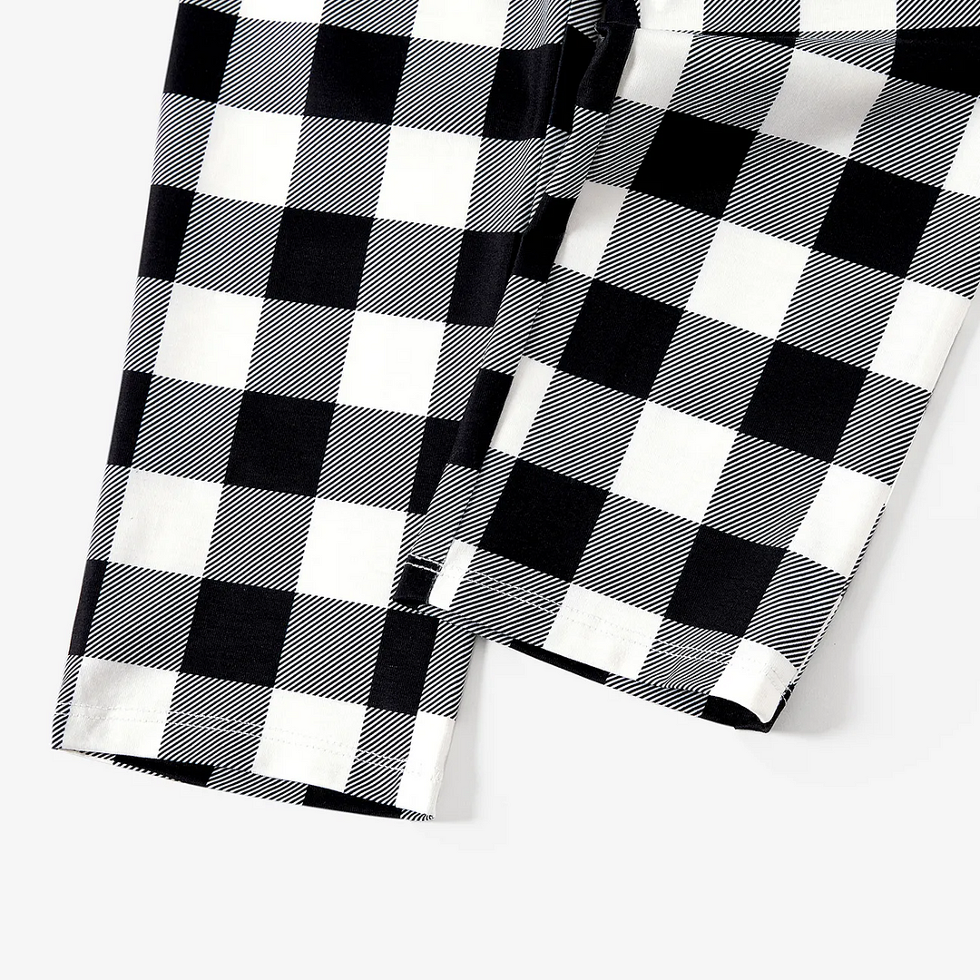 Christmas Merry Grinchmas Letter Printed White Long Sleeve Top with Black & White Plaid Pants Family Matching Pajamas