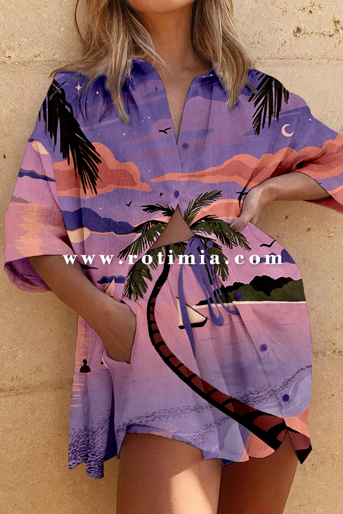 Rotimia Resort style dreamy purple printed two-piece set