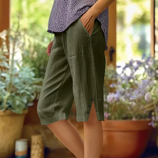 Simpfit Lässige Shorts aus Nachahmung aus Baumwolle und Leinen mit lockeren Taschen