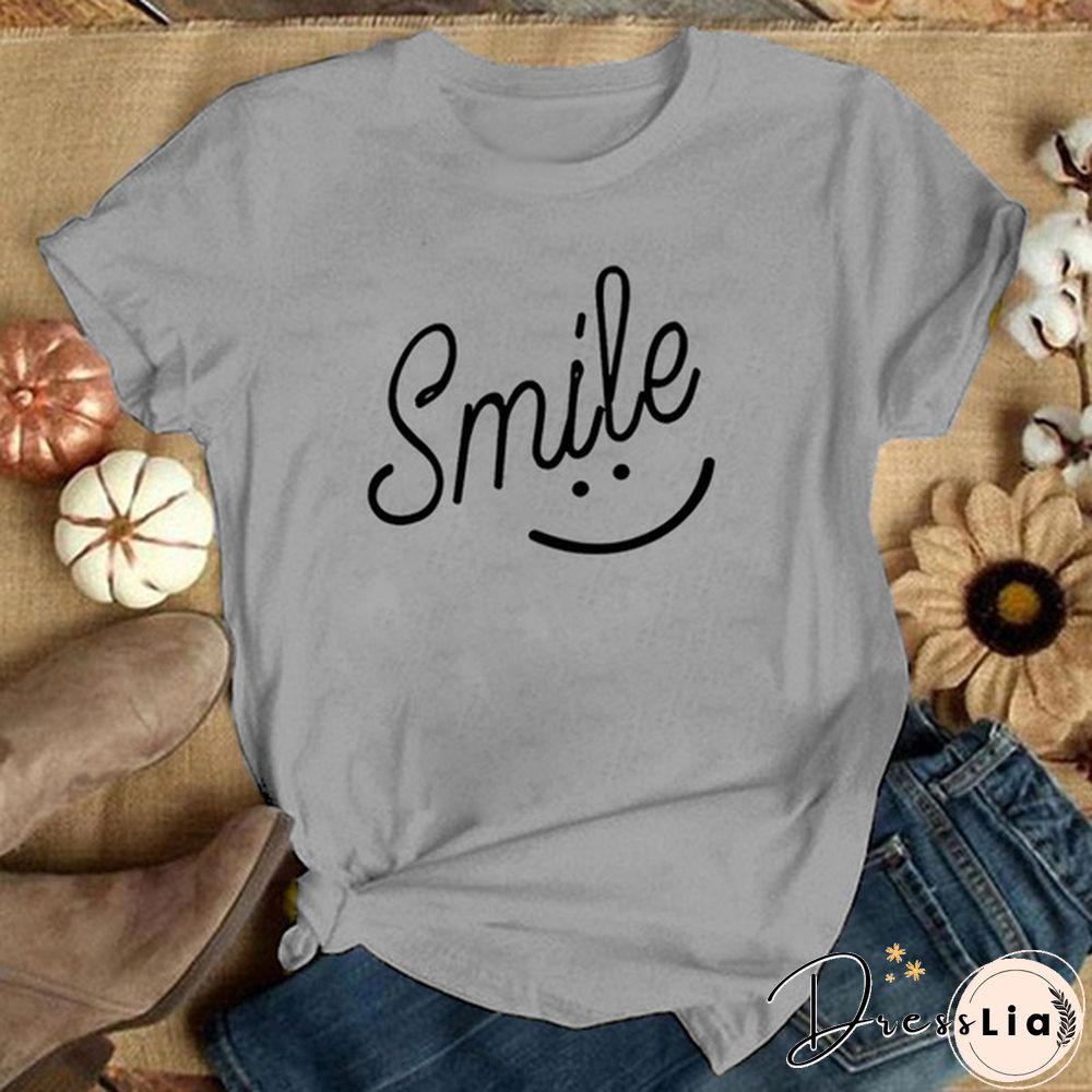 Smile Print Women T Shirt Short Sleeve O Neck Loose Women Tshirt Ladies Tee Shirt Tops