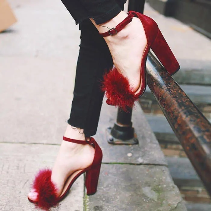 Fur open cheap toe heels