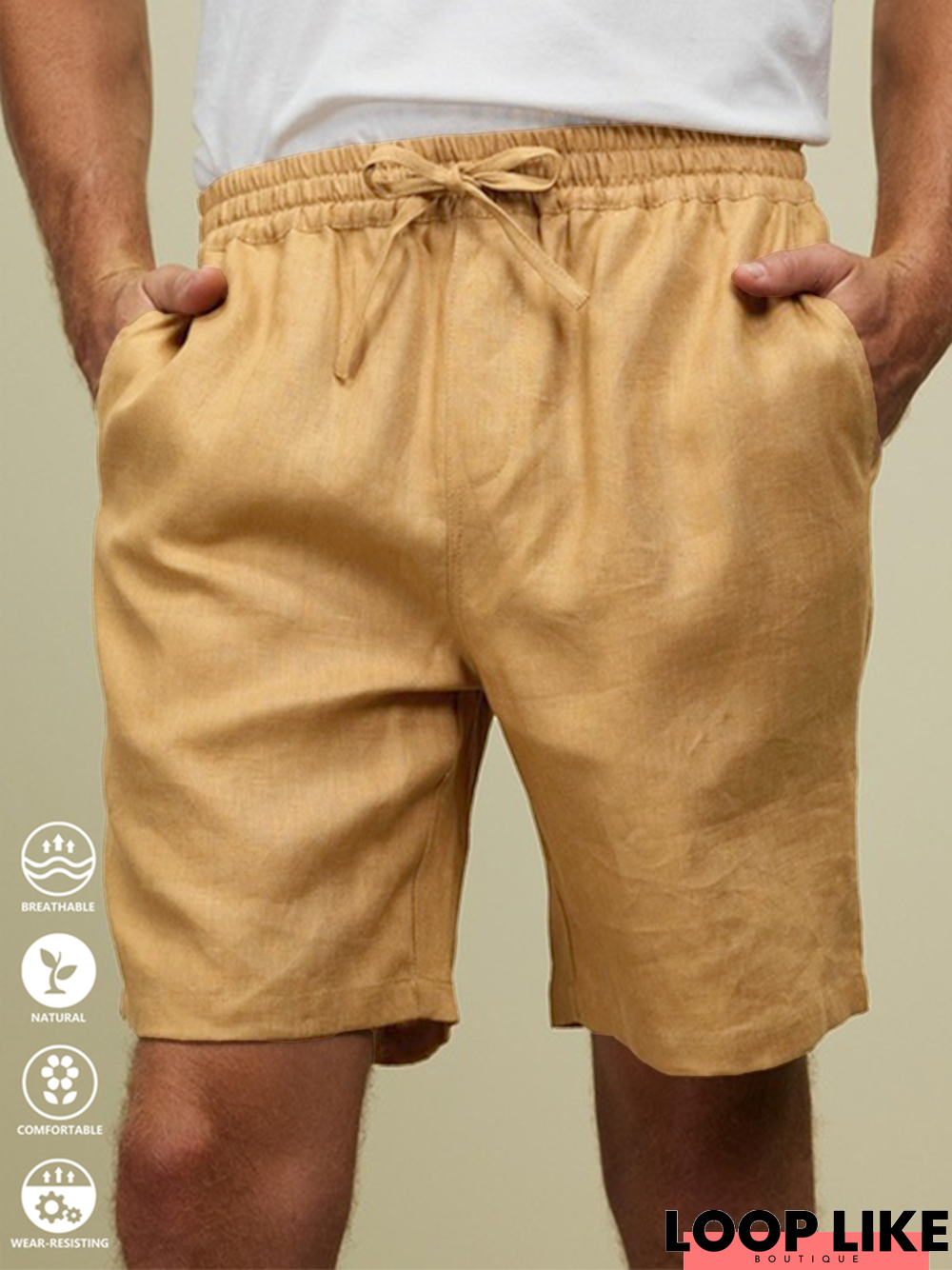 Cotton Linen Style American Casual Basic Versatile Linen Shorts