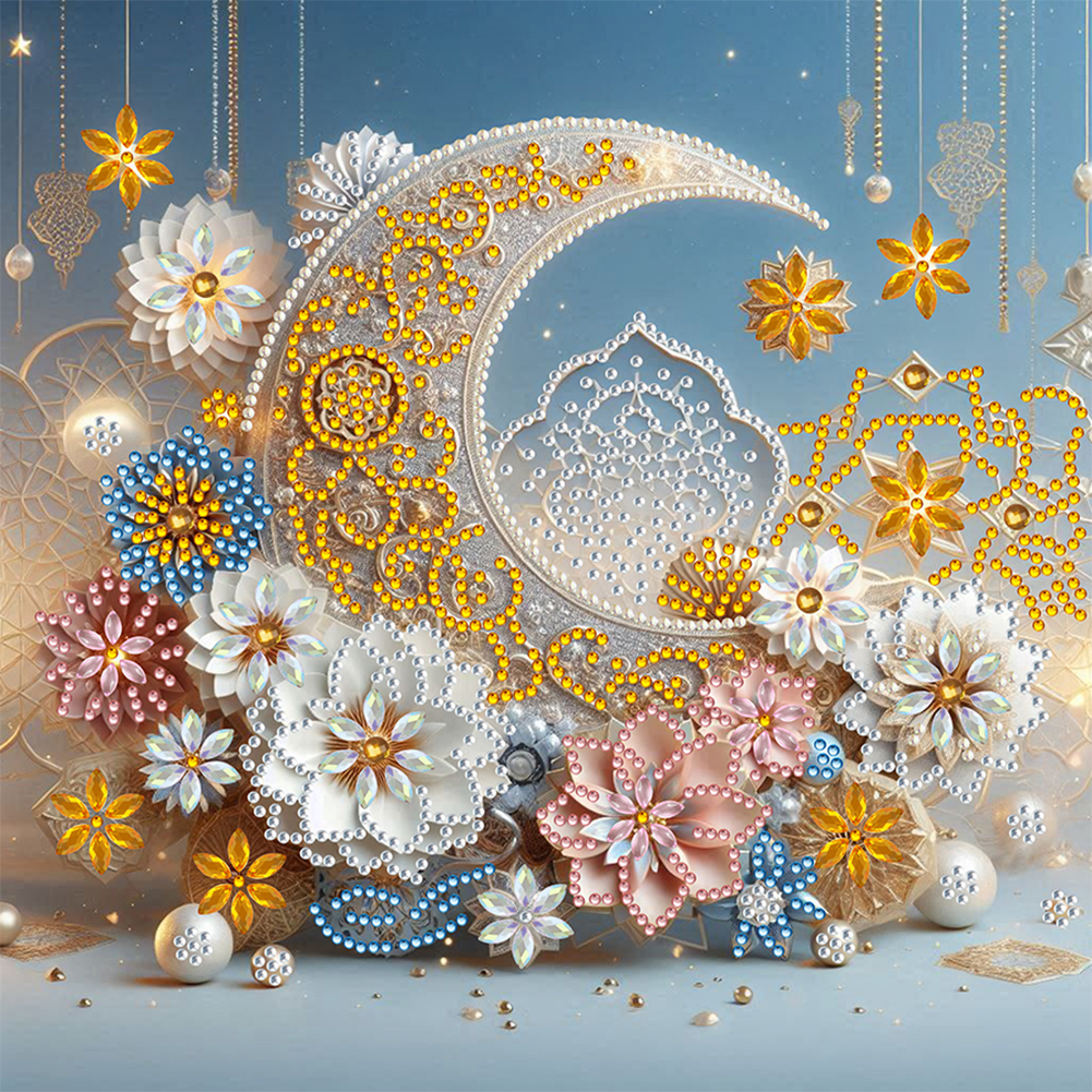 Flower Crescent Moon 30*30cm(canvas) special shaped drill diamond painting