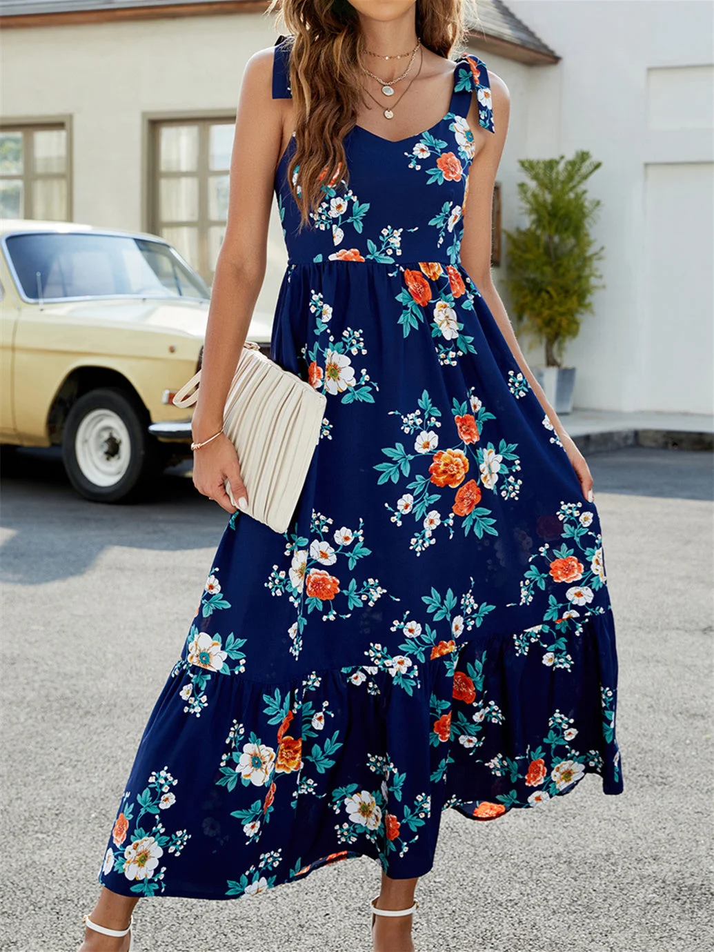 Women's Round Neck Sleeveless Floral Print Casual Dress