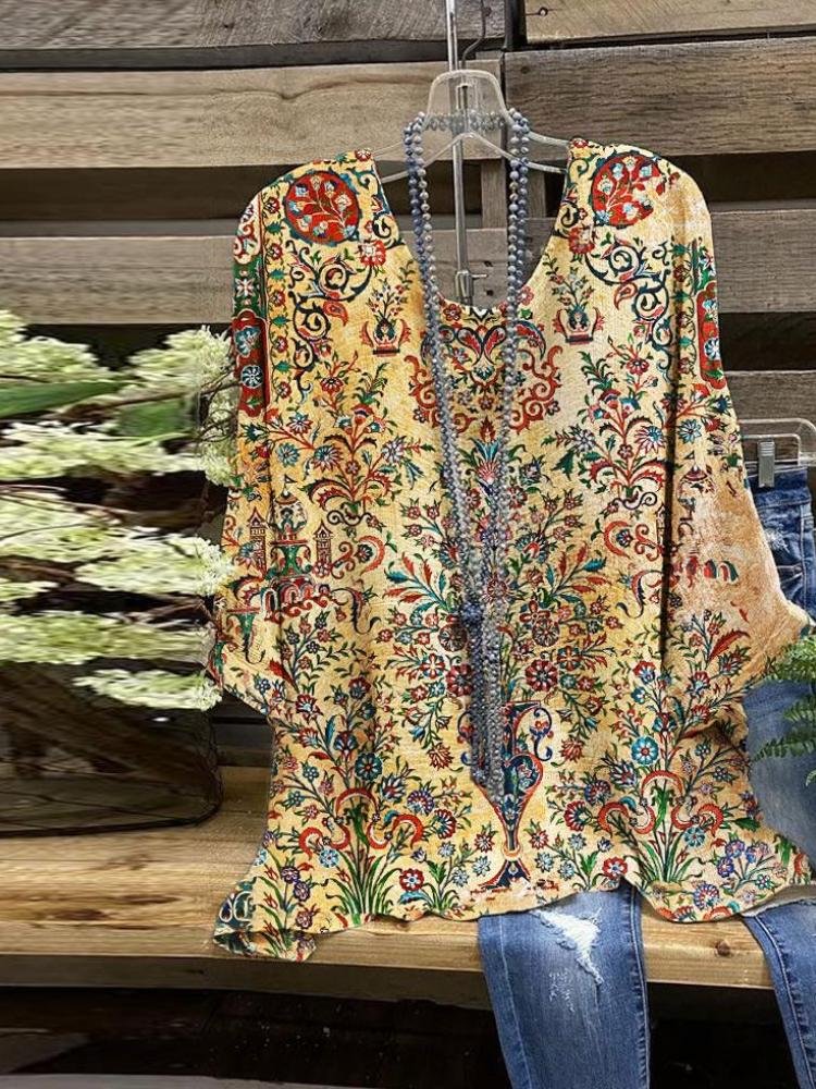 Women's Vintage Printed Round Neck T-Shirt