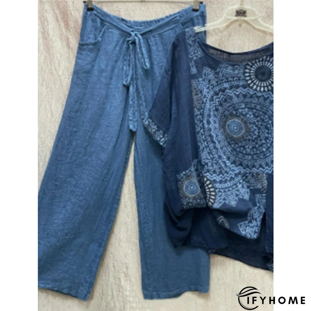 Printed Round Neck Short Sleeve T-shirt | IFYHOME