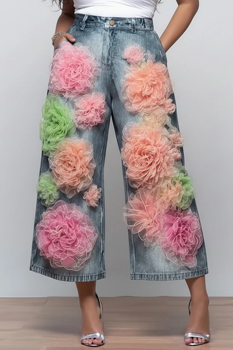 Xpluswear Design Plus Size Party Light Blue 3D Pocket Denim Jeans [Pre-Order] 2024 - Xpluswear