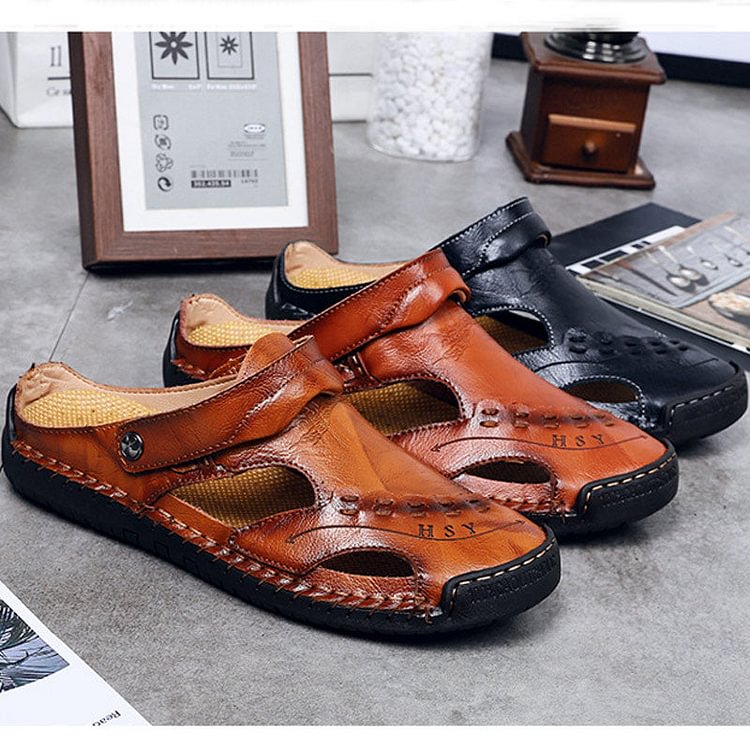 Sursell Men's Casual Breathable Handmade Leather Sandals