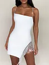 Spaghetti-Neck Backless Tasseled Solid Color Mini Dress