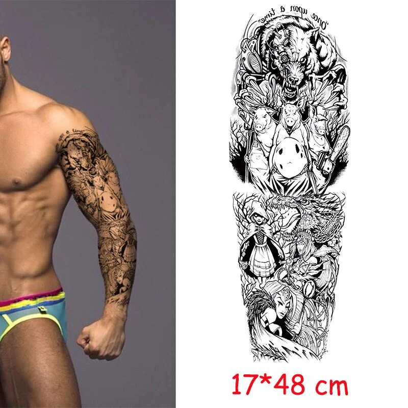 waterproof temporary tattoo sticker full arm lion king angel warrior lightning tree flower fake tatto flash tatoo to man woman