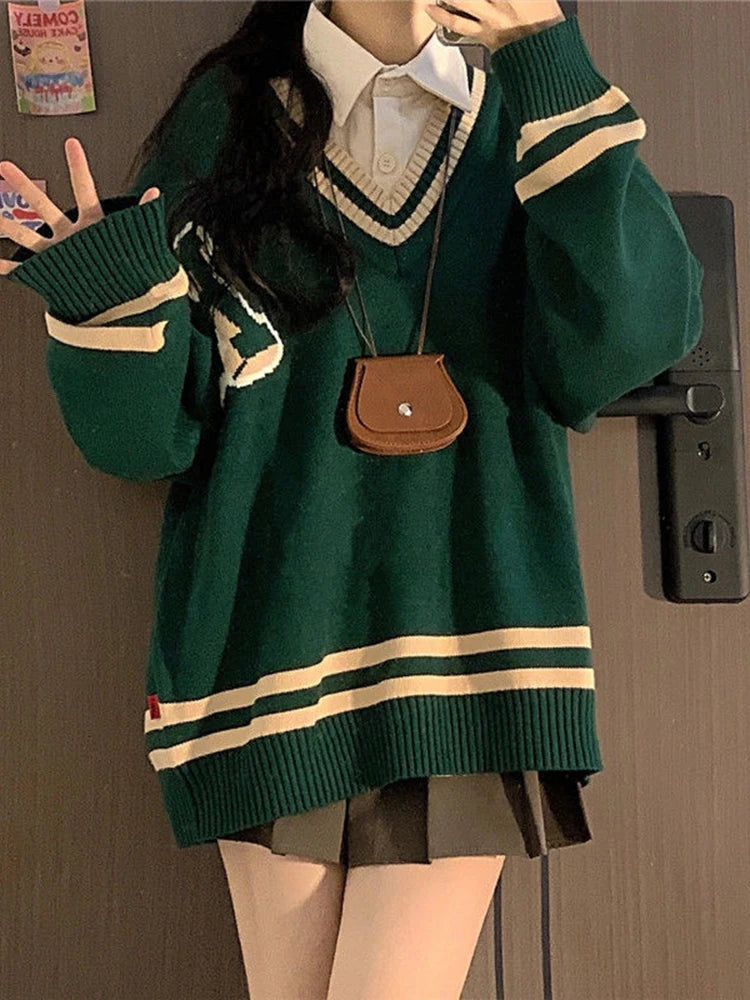 OLCooL 2024 Fall Fashion Harajuku Sweater Women Long Sleeve Oversized Streetwear Y2k Preppy Style Jumpers Korean Fashion Vintage Tops Kawaii Suéteres olcool