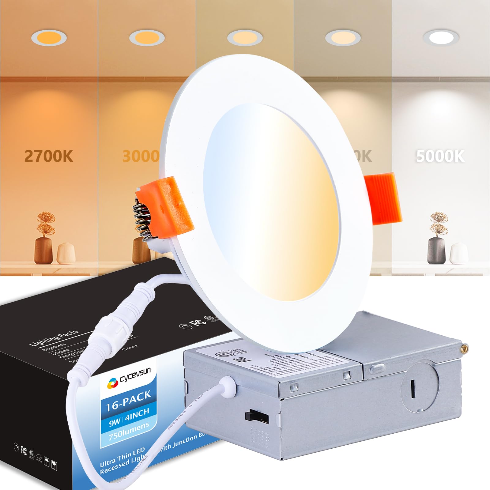 16 Pack White Recessed Lights 4 Inch Dimmable 