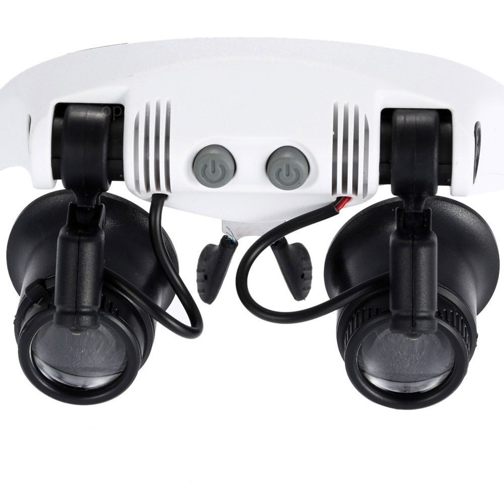 Likron Watches Professional Double Eye Magnifier Loupe Glasses with LED Light 8 Lens Set 10X to 25X for Jewelry