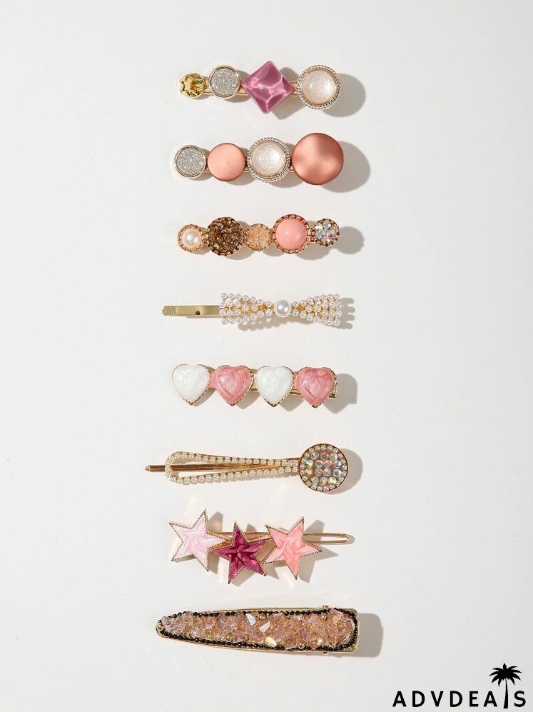 8pcs Star & Heart Decor Hair Clip
