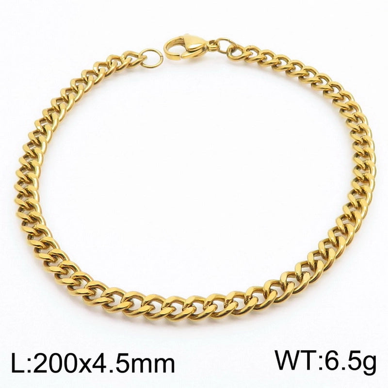 Stainless Steel Personality Fashion Trend Simple Two-Side Grinding Cuban Link Chain Bracelet Accessories