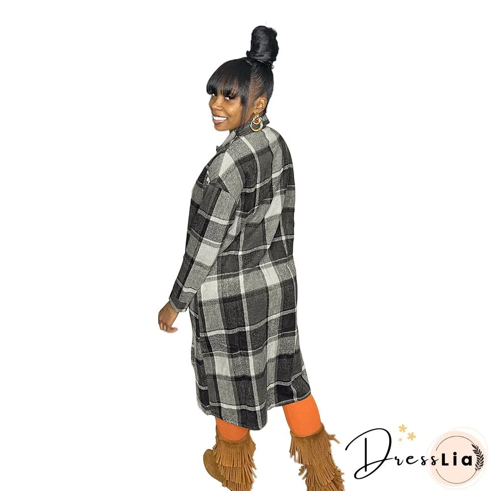 Classic Plaid Single-breasted Woolen Coat