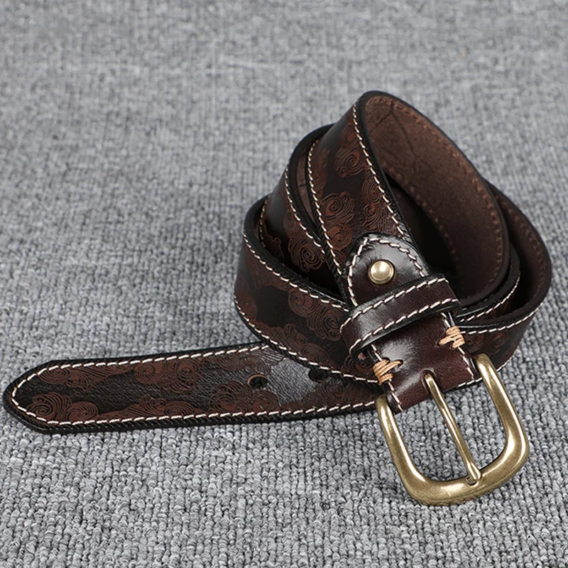 Vintage Handmade Brass Buckle Laser Engraved Belt