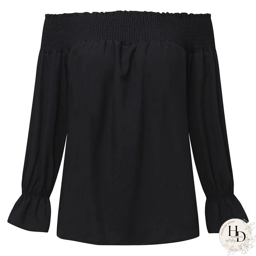 Women Sexy Off Shoulder Strapless Bowknot Slash Neck Shirts Casual Loose Plus Size Blouse Tops