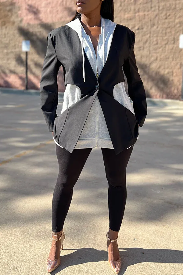 Fake Two-Piece Raglan Sleeve Hooded Jacket